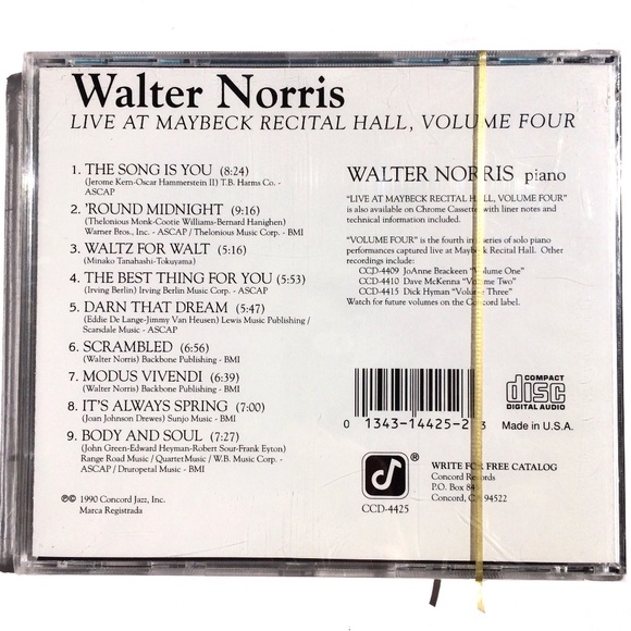 Live at Maybeck Recital Hall Vol 4 by Walter Norris bebop CD Concord Records - Picture 2 of 2